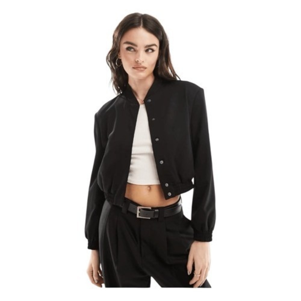 ASOS Design Strong Shoulder Tailored Bomber Jacket Black 4 - Picture 2 of 10